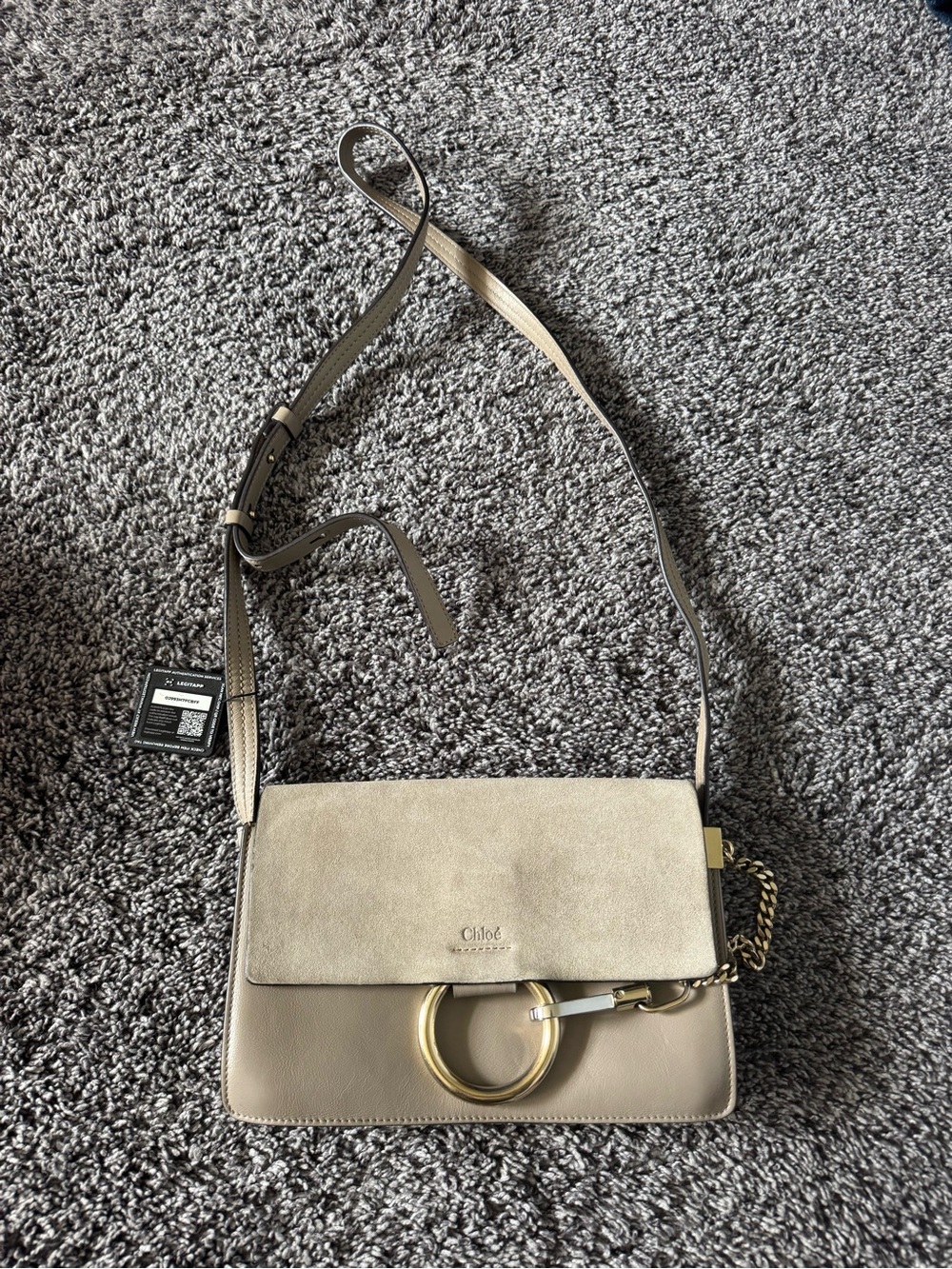 Chloe Crossbody Bag in Taupe and Beige with Gold Hardware